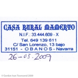 Pilgrim's Stamp: "CASA RURAL MAMERTO - Tel. 649 139 611 - C/ San Lorenzo, 13 bajo - 31151 - OBANOS - Navarra" - Obanos - Day 4
